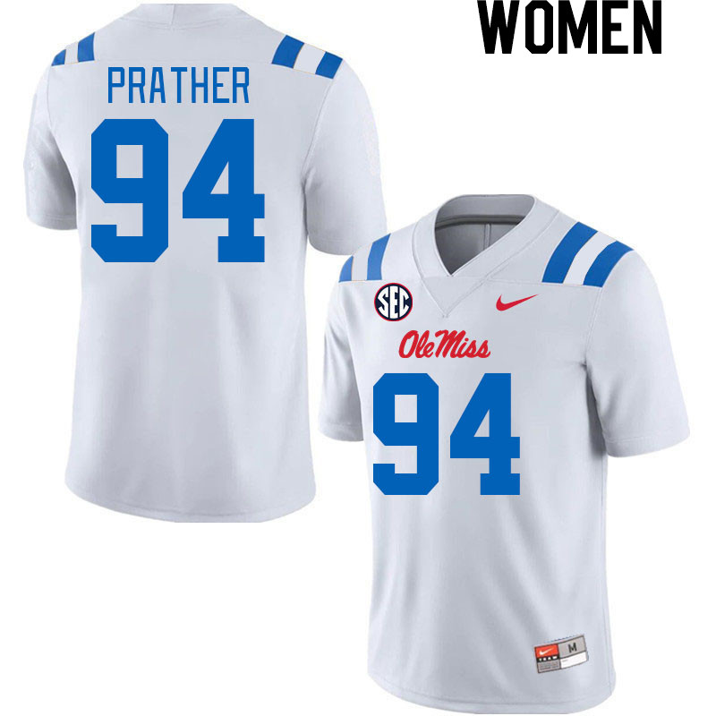 Women #94 Tavion Prather Ole Miss Rebels 2024 New Uniforms College Football Jerseys Stitched-White